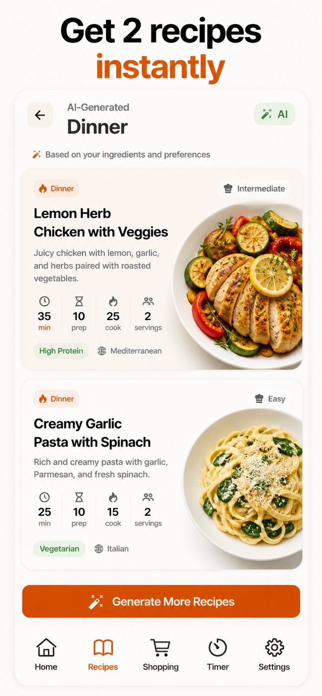 AI-generated recipes from your ingredients